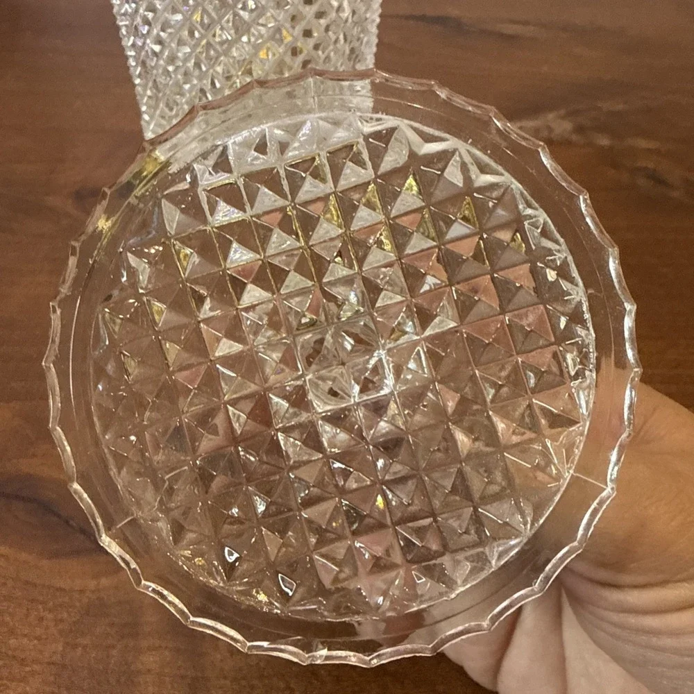 Rare VTG MCM  Diamond Cut Glass Apothecary Jar Hollywood Regency Gold Pedestal